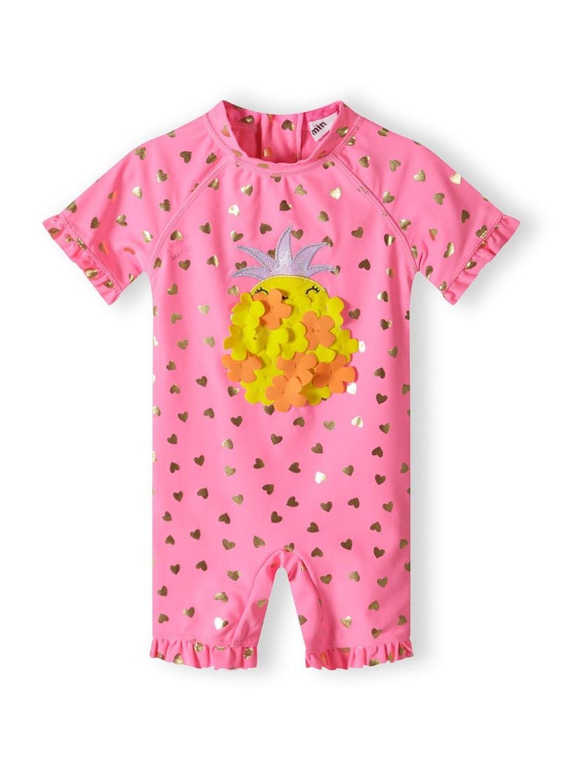 مينوتي طقم سباحة من قطعتين للبنات: بدلة بأكمام قصيرة مع قبعة شمسية - Image 2